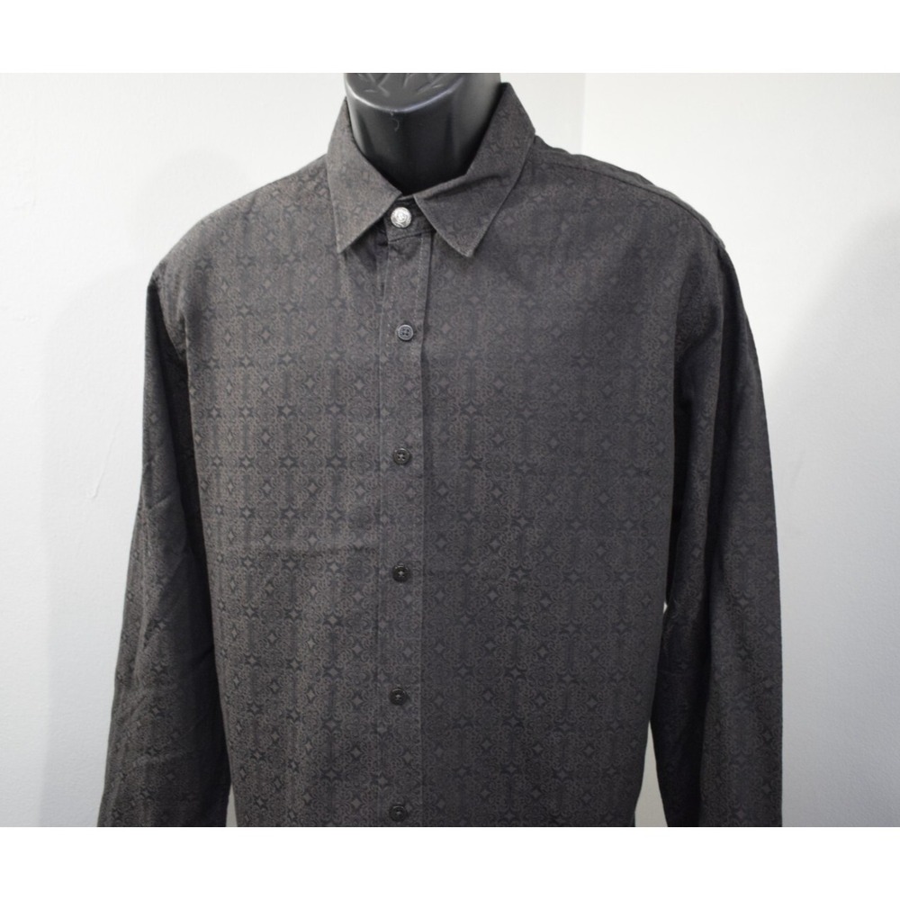 7 Diamonds Dress Shirt Brown Long Sleeve Button Up Embroidered Mens 2XL SLIM